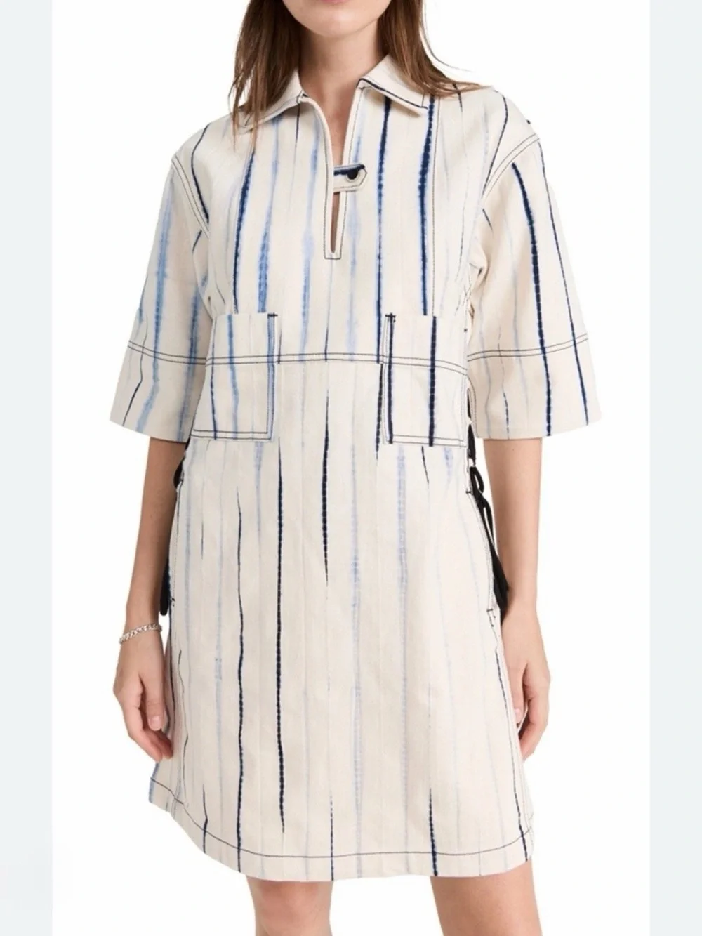 Tory Burch Blue and White Tie-Dye Denim Mini Shirt Dress Size 6